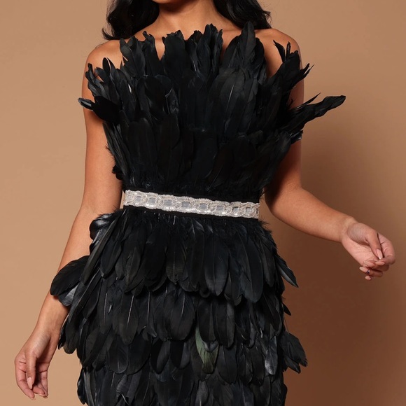 NWT Fashion Nova Black Feather Mini Dress - Picture 4 of 6